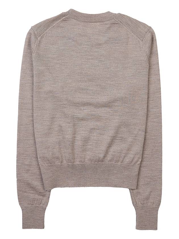 Heart Logo Crew Neck Merino Wool Knit Top Champagne - AMI - BALAAN 3