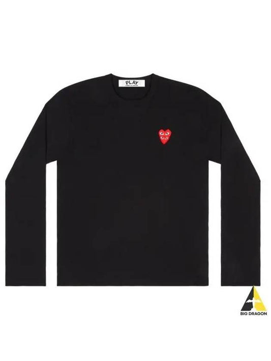 Play Double Heart Waffen Long Sleeve T-Shirt Black - COMME DES GARCONS - BALAAN 2