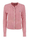 Women's Embroidered Logo Pony Cable Cardigan Pink - POLO RALPH LAUREN - BALAAN 2