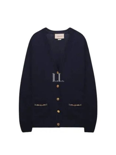 Women's Chain Embellished Cashmere Cardigan Blue - GUCCI - BALAAN 2