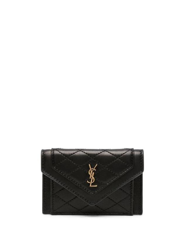 Gaby Flap Quilted Leather Card Wallet Black - SAINT LAURENT - BALAAN 1