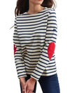 Women's Heart Patch Boat Neck Stripe Long Sleeve T-Shirt Ecru Marine - SAINT JAMES - BALAAN 3