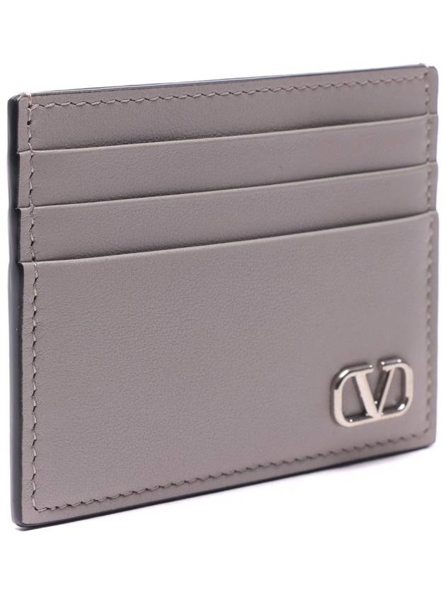 V Logo Signature Calfskin Card Wallet Grey - VALENTINO - BALAAN 4