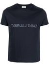 Reverse Logo Print Cotton Short Sleeve T-Shirt Navy - SAINT LAURENT - BALAAN 2