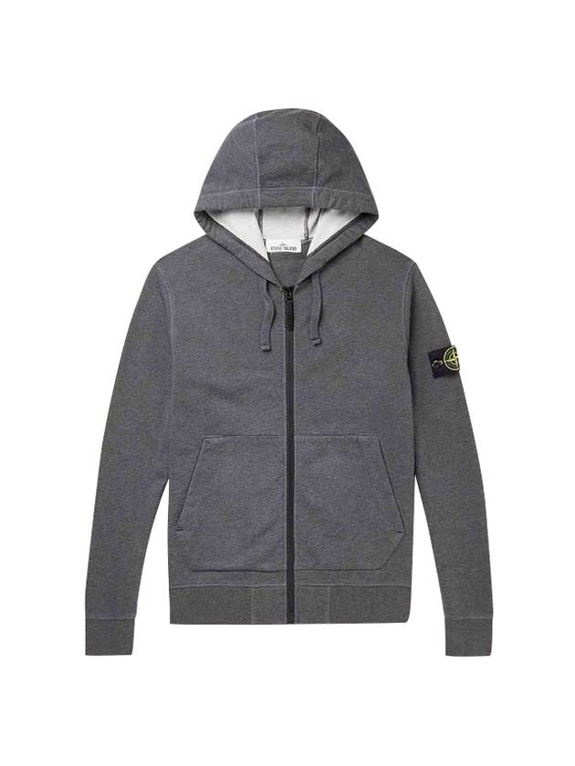 Men's Wappen Patch Fleece Zip Up Hoodie Charcoal - STONE ISLAND - BALAAN 1