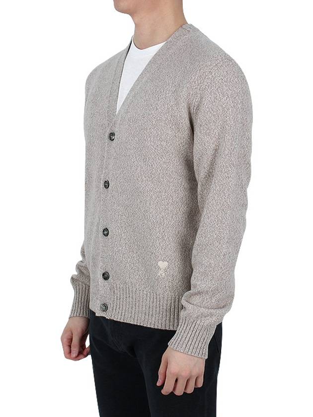 Heart Logo V-Neck Cashmere Cardigan Heather Champagne - AMI - BALAAN 5