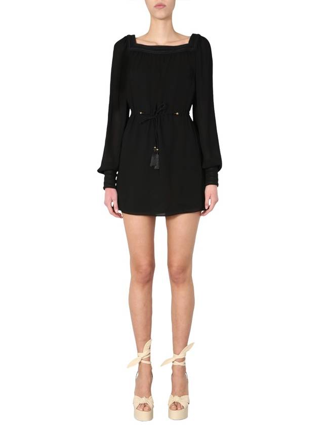 sleeve see-through short dress black - SAINT LAURENT - BALAAN 3