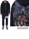 Back Tiger Print Cotton Zip-Up Hoodie Black - BALMAIN - BALAAN 2