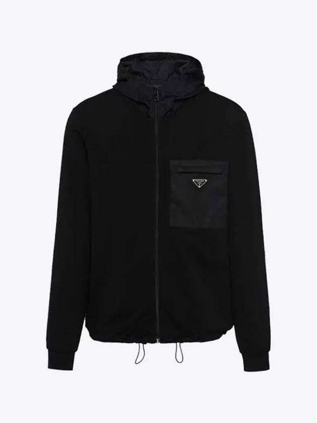 triangle logo pocket hooded jacket black - PRADA - BALAAN.