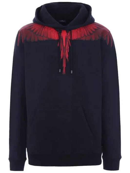 Red Wing Print Cotton Hoodie Black - MARCELO BURLON - BALAAN 2