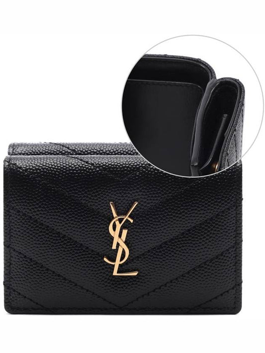 Monogram Quilted Mini Half Wallet Black - SAINT LAURENT - BALAAN 2