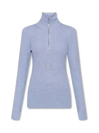 Half Zipper Rib Turtleneck Blue - GANNI - BALAAN 2