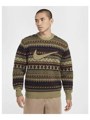 Life Men s Fair Isle Swoosh Sweater Neutral Olive FZ0126 276 726774 - NIKE - BALAAN 1