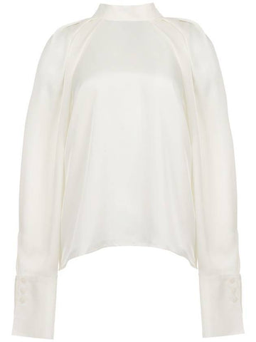 Women's Pleats Satin Blouse Ivory - ILROZE - BALAAN 1