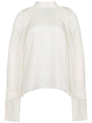 Women's Pleats Satin Blouse Ivory - ILROZE - BALAAN 1