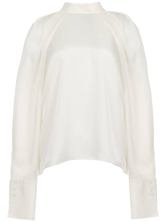 Women's Pleats Satin Blouse Ivory - ILROZE - BALAAN 1