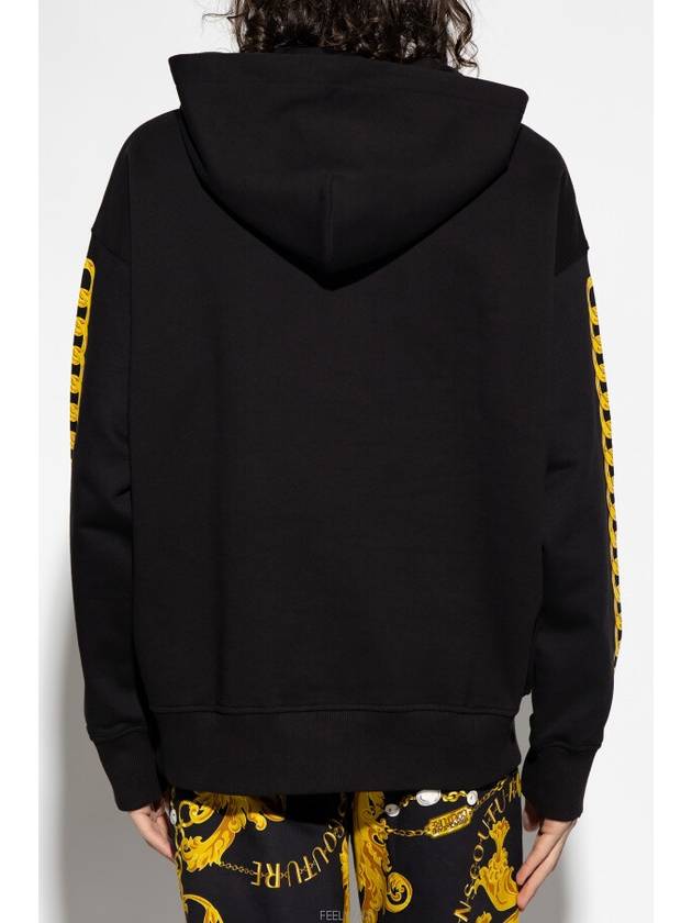 Jeans Couture Logo Print Cotton Jersey Hoodie Black - VERSACE - BALAAN 3