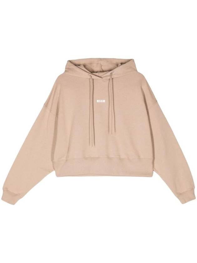 Logo Print Crop Cotton Hoodie Beige - MSGM - BALAAN 1