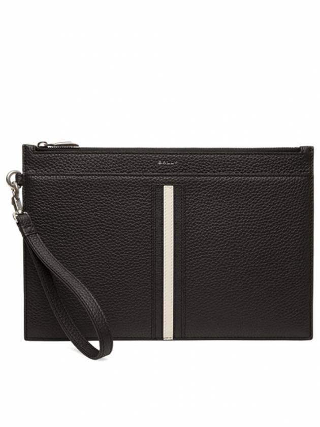 Logo Striped Leather Clutch Bag Black - BALLY - BALAAN 2