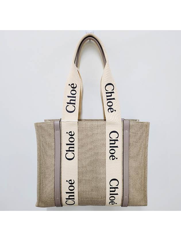 Woody Canvas Medium Tote Bag Grey - CHLOE - BALAAN 4