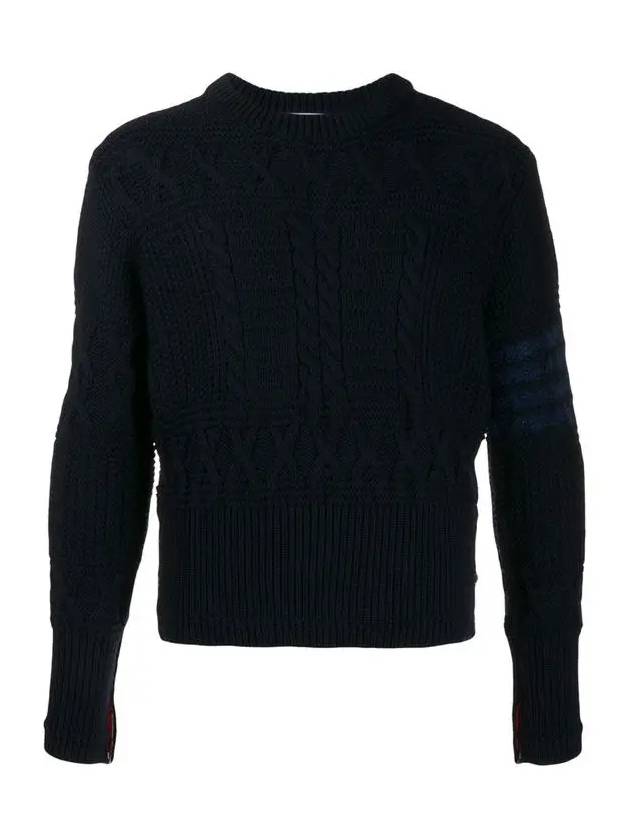 Aran Cable Crew Neck Knit Top Navy - THOM BROWNE - BALAAN 3