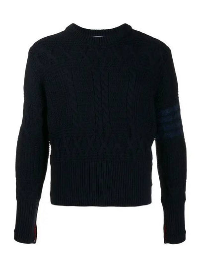 Aran Cable Crew Neck Knit Top Navy - THOM BROWNE - BALAAN 2