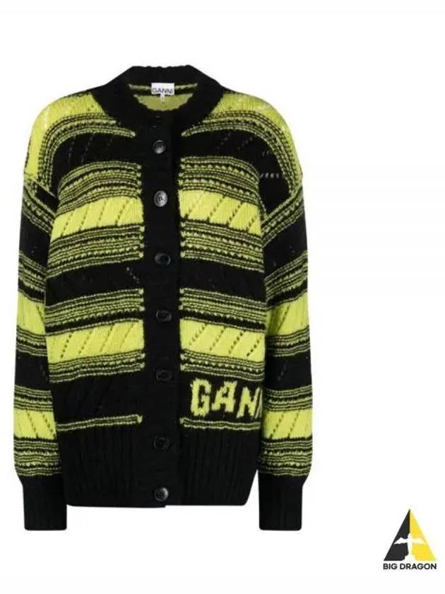 Logo Stripe Pattern Knit Cardigan Black - GANNI - BALAAN 2