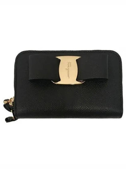 Vara Bow Zipper Card Wallet Black - SALVATORE FERRAGAMO - BALAAN 2