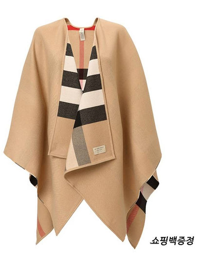 Reversible Check Merino Wool Poncho Camel Brown - BURBERRY - BALAAN 2