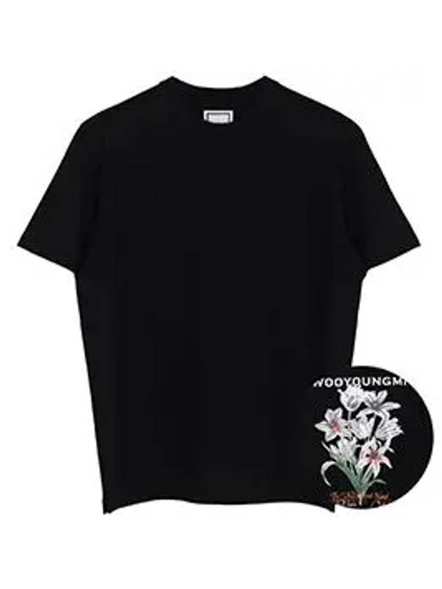 Flower Print Short Sleeve T-Shirt Black - WOOYOUNGMI - BALAAN 6