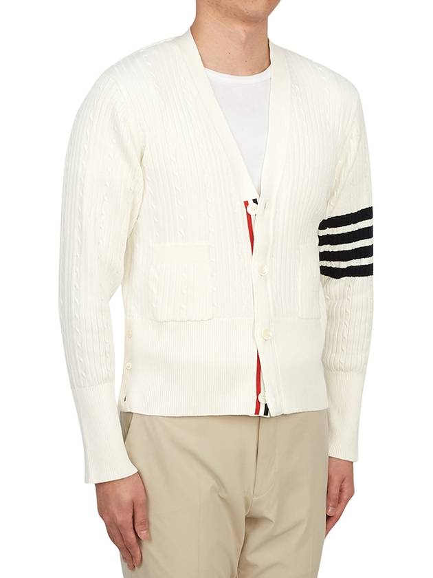 4-Bar Stripe Cable Knit Cardigan White - THOM BROWNE - BALAAN 5