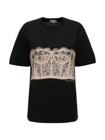 Lace Corset Print Short Sleeves T-Shirt Black - ALEXANDER MCQUEEN - BALAAN 2