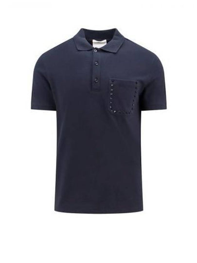 Rockstud Untitled Studs Cotton Polo Shirt Navy - VALENTINO - BALAAN 2