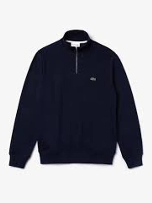 Logo Half Zip Up Cotton Sweatshirt Navy - LACOSTE - BALAAN 2