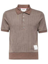 Men's Thermal Rib Ottoman Stripe Short Sleeve Polo Shirt Brown - THOM BROWNE - BALAAN 6