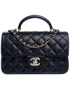 Gold Hardware Top Handle Mini Lambskin Flap Cross Bag Black - CHANEL - BALAAN 1