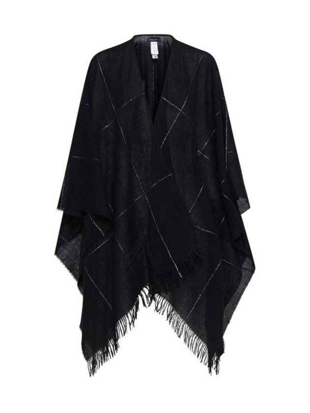 Windowpane Print Fringe Edge Poncho Cape Black - FABIANA FILIPPI - BALAAN 1