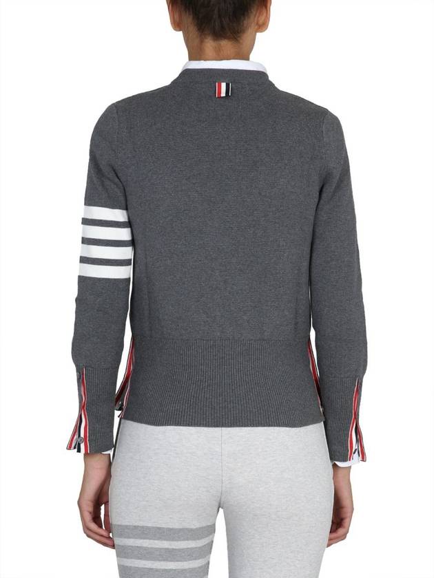 Milano Stitch Crewneck 4-Bar Cotton Crepe Knit Top Grey - THOM BROWNE - BALAAN 5