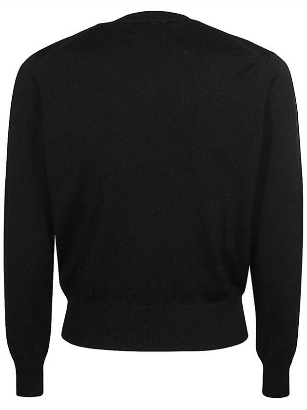 Heart Embroidered Logo Crew Neck Knit Top Black - AMI - BALAAN 3