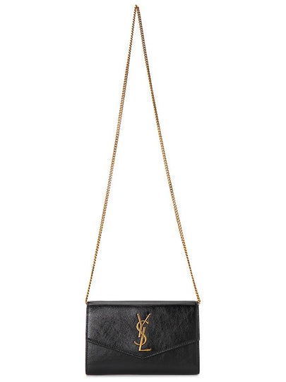 Uptown Shiny Grained Leather Chain Wallet Black - SAINT LAURENT - BALAAN 8