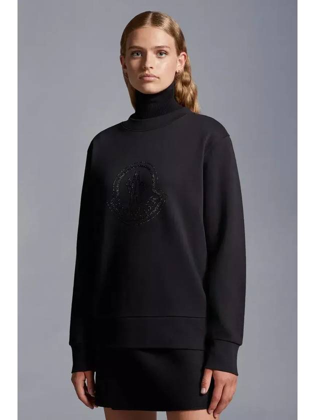 Crystal Logo Cotton Sweatshirt Black - MONCLER - BALAAN 3