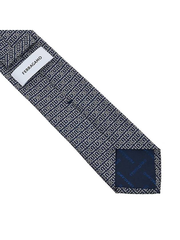 Men's Gancini Silk Jacquard Tie 35 0942 F NAVY AVORI 0768408 - SALVATORE FERRAGAMO - BALAAN 6