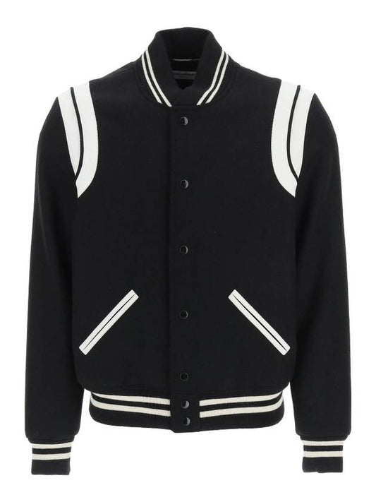 Teddy Bomber Jacket in Wool Black White - SAINT LAURENT - BALAAN 1