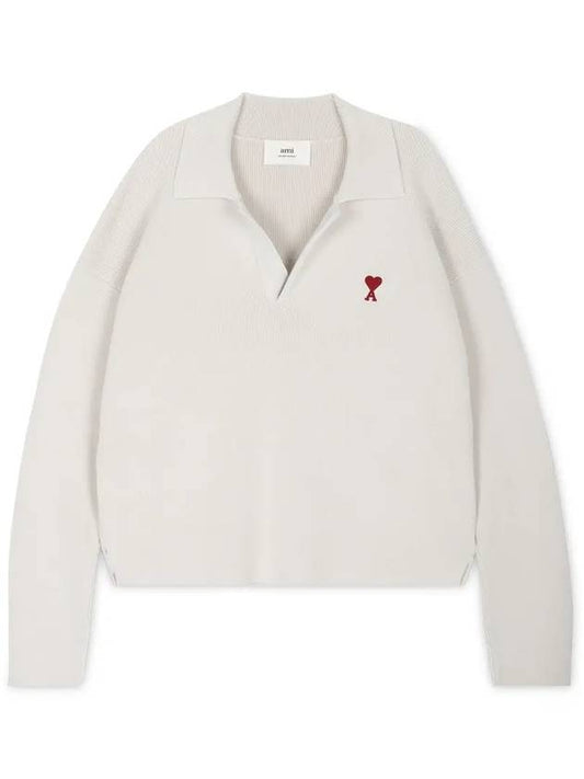 Small Heart Long Sleeve Polo Shirt White - AMI - BALAAN 2