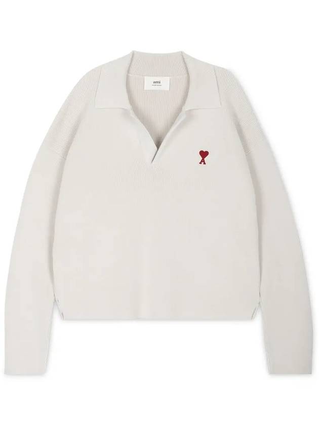 Small Heart Long Sleeve Polo Shirt White - AMI - BALAAN 2