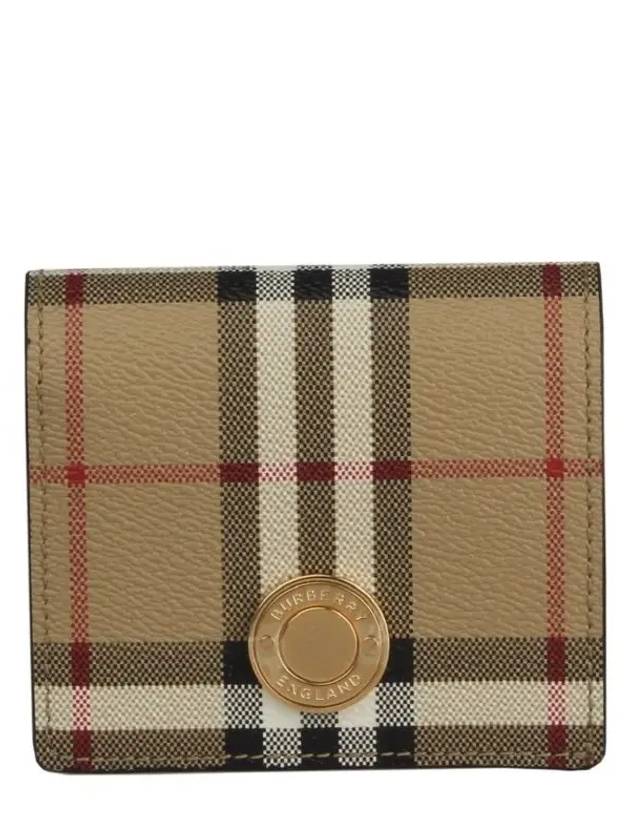 Check Small Leather Half Wallet Beige - BURBERRY - BALAAN 2