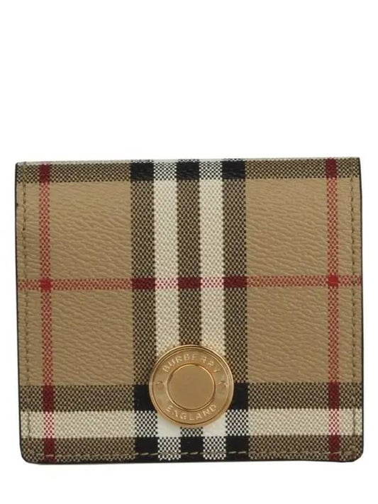 Check Small Leather Half Wallet Beige - BURBERRY - BALAAN 2