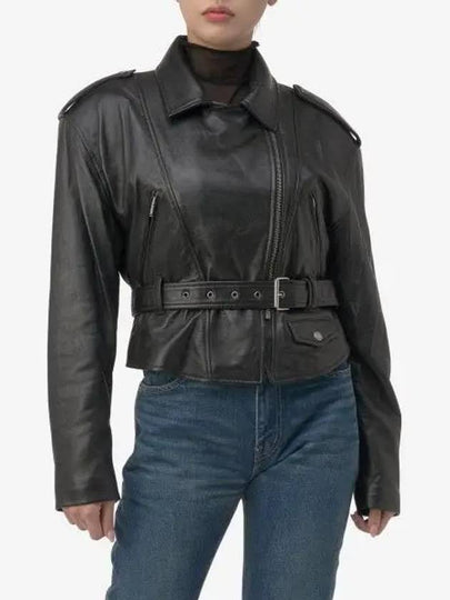 Crop Lambskin Biker Jacket Black - SAINT LAURENT - BALAAN 2