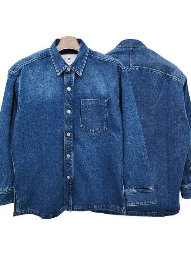 Heart Logo Denim Shirt Jacket Vint 38516560 1095793 - AMI - BALAAN 1