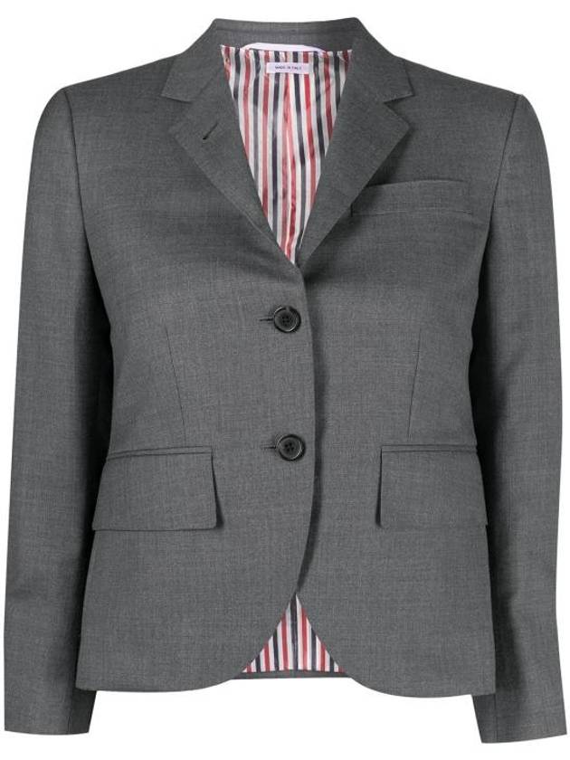 Women's Twill Slim Fit Single Breasted Wool Jacket Mid Grey - THOM BROWNE - BALAAN 2